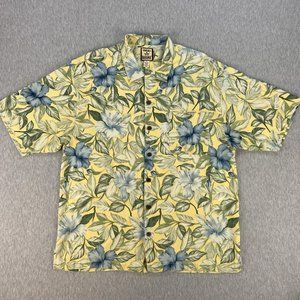 Tommy Bahama Shirt Mens XL Short Sleeve 100% Silk Floral All Over Print Hibiscus